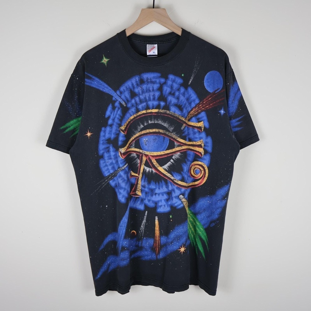 Vintage 1994 Eye of‎ Horus Ankh Egyptian All Over Print Shirt XL 23x31